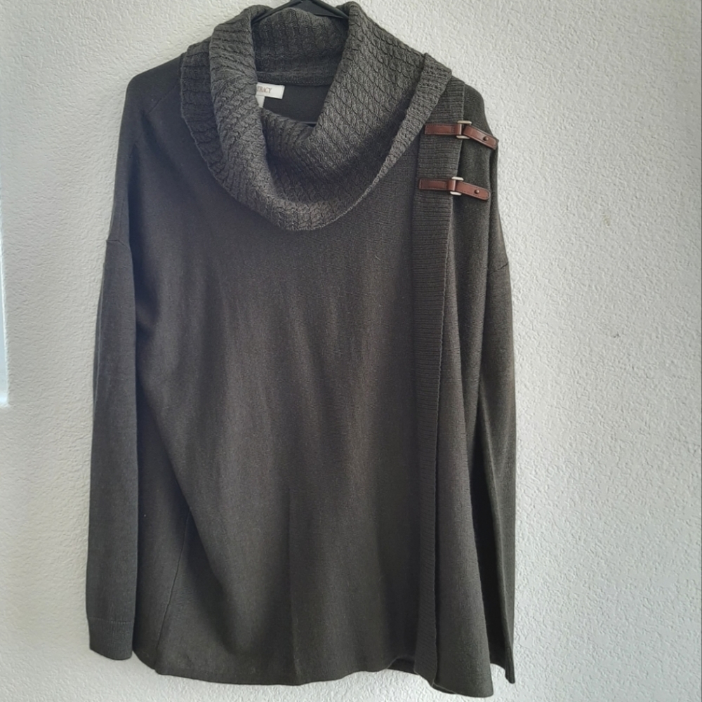 NWOT Ellen Tracy Olive Green 50% Merino Wool Cowl Neck Sweater Size S